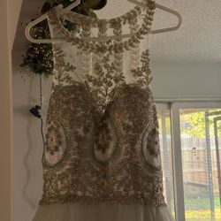 Prom/homecoming/party Dress.  Cream With Gold And Light Blue Sequence.  Size 6