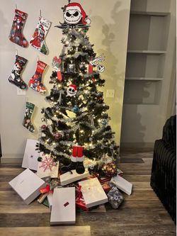 Beautiful Black Christmas Tree, Decorations, & Stockings for sale