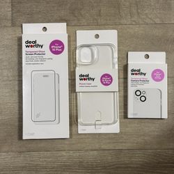 DealWorthy iPhone 15 Plus Bundle (Clear Case-Screen Protector-Camera Lens Glass)