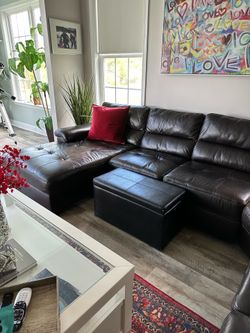 Leather brown sectional couch
