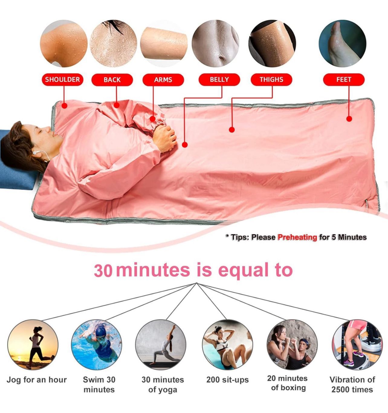 Sauna Blanket for SPA Relax- Far Infrared (FIR) Sauna Blanket, Sweating Sauna Bed Body Heating with Sleeves for Stress Pain Relief Health Pink