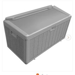 110 Gal. Grey Resin Wood Look Outdoor Storage Deck Box with Lockable Lid
