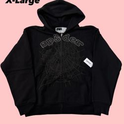 Black Sp5der OG Web V2 Rhinestone Zip Up