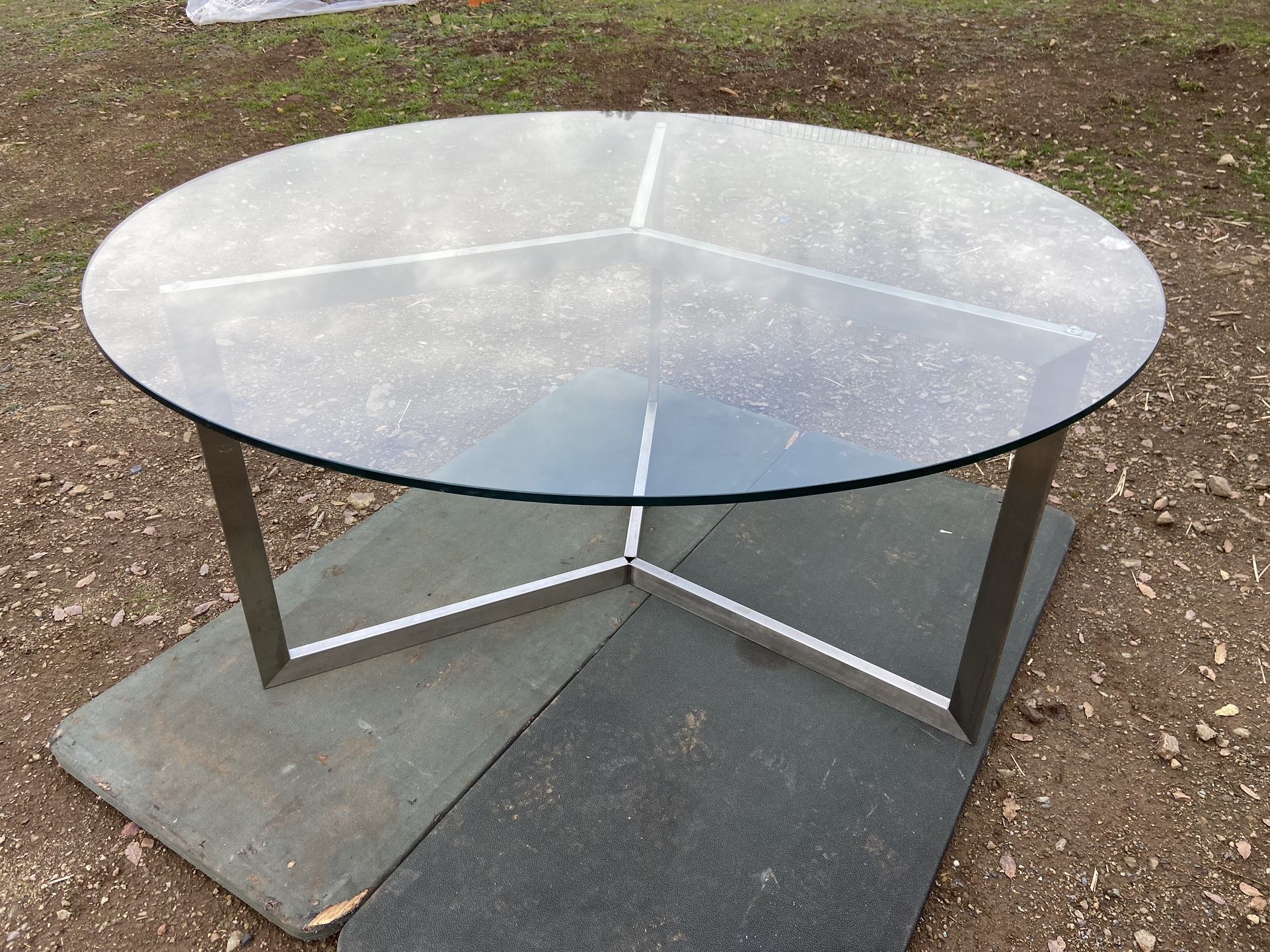 Vintage Round Glass Dining Table Conference Table
