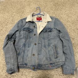 Mens Large GUESS Sherpa lined denim jacket