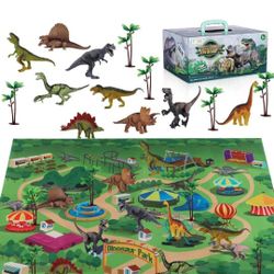 Dinosaur Playset with Play Mat and Dinosaur Figures - Educational Toy for Kids
