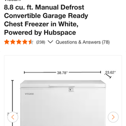 Vissani 8.8 cu. ft. Manual Defrost Convertible Garage Ready Chest Freezer in White, Powered by Hubspace