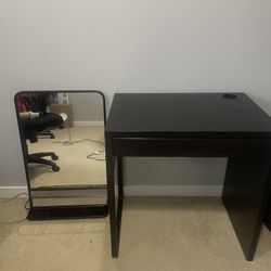 Black Desk W/ Attachable Vanity Mirror