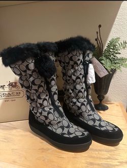 Coach Signature Winter Boots with Fur Trim