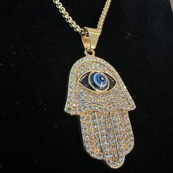 🧿 Evil Eye Hamsa Moissanite Pendant + 24” Chain 🧿