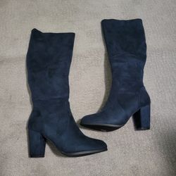 Navy Blue Chunky Knee High Boots Size 7