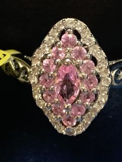 Madagascar Pink Sapphire, Cambodian zirc sterling silver size 8