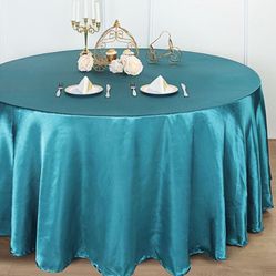 New (Unused) Satin Tablecloths - Teal/Turqoise Round 120 Inch
