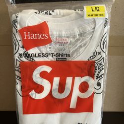 DS Supreme x Hanes Bandana Shirts Pack aka Tagless Tee White SzL (2 Shirts in 1 Pack)