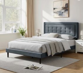 FREE FULL BED Platform Bed Frame with Tufted Headboard