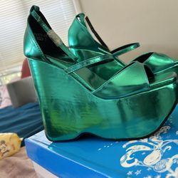 Green Metallic Wedges