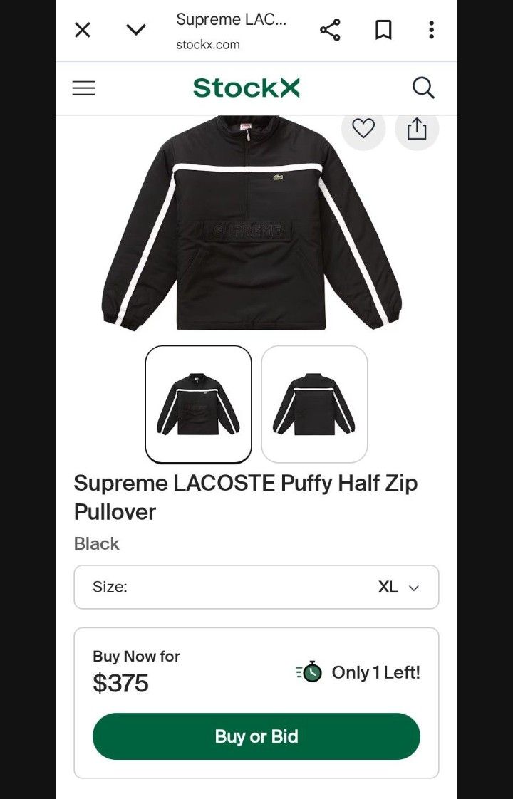 Supreme+ Lacoste Half Zip Puffy Pullover