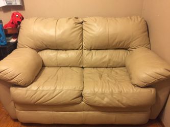 Beige Leather Sofa, Two Seater