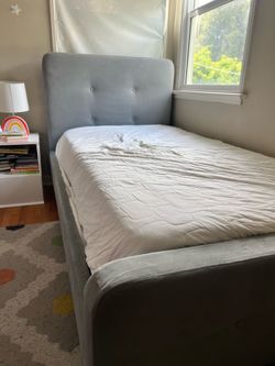 Dark Grey Upholstered Twin Bed Frame