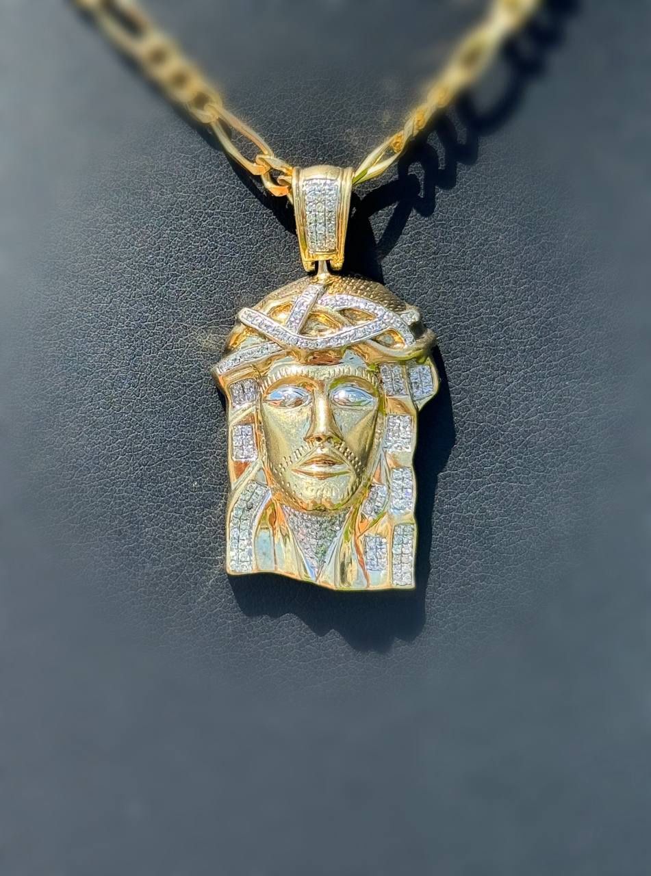 10k solid yellow gold Jesus natural diamond 0.80CTW Pendant charm