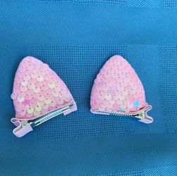 Pink Cat Ear Sequin Hair Clips