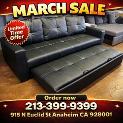 Black Faux Leather Convertible Sleeper Sofa With Pull Out Bed 85"W X 57"D  X 33" H