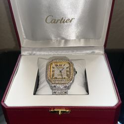 💎Iced Out VVS Moissanite watch- Bust Down Cartier Passes The Diamond Tester🔥