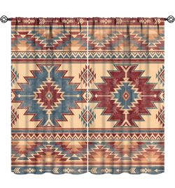 Western Aztec Blackout Curtains Vintage Blue Red Southwestern Ethnic Abstract Ge