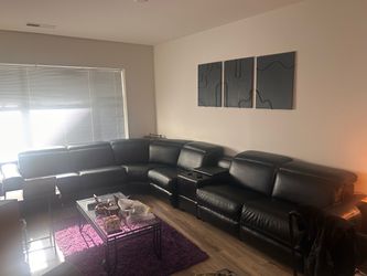 Black Leather Sectional Recliner Sofa