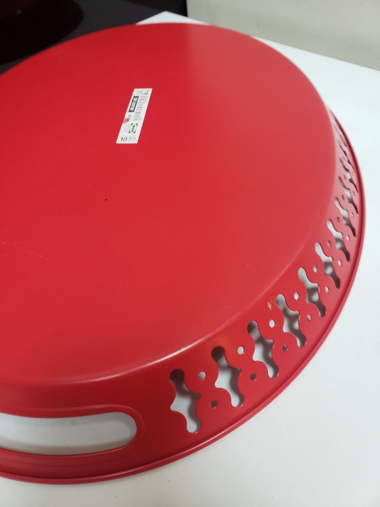 Red Ikea Oval Handled Metal Tray