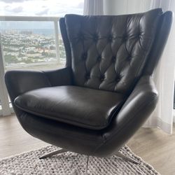 NEW Wells Tufted Leather Swivel Armchair Pottery barn 