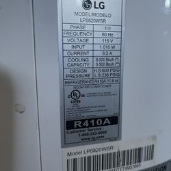 LG White Air Conditioner 8,000 BTU 350sqft 