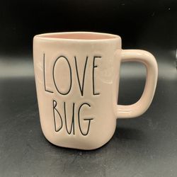 Rae Dunn Light Pink Ceramic Mug with 'Love Bug' Design