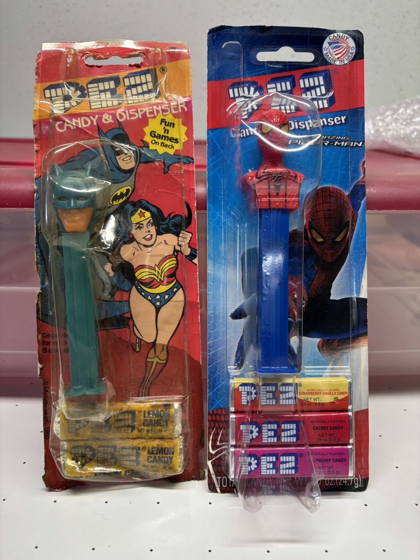 2 Pez Dispensers & Candy-Batman & Spider-Man