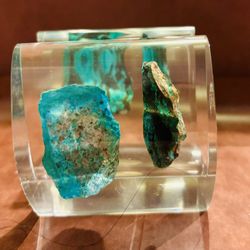 Letter holder paperweight with turquoise center pieces