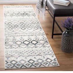 2ft X 12ft SAFAVIEH Amsterdam Collection Runner Rug - 2'3" x 12', Ivory & Grey, Moroccan Boho Design, Non-Shedding & Easy Care !!