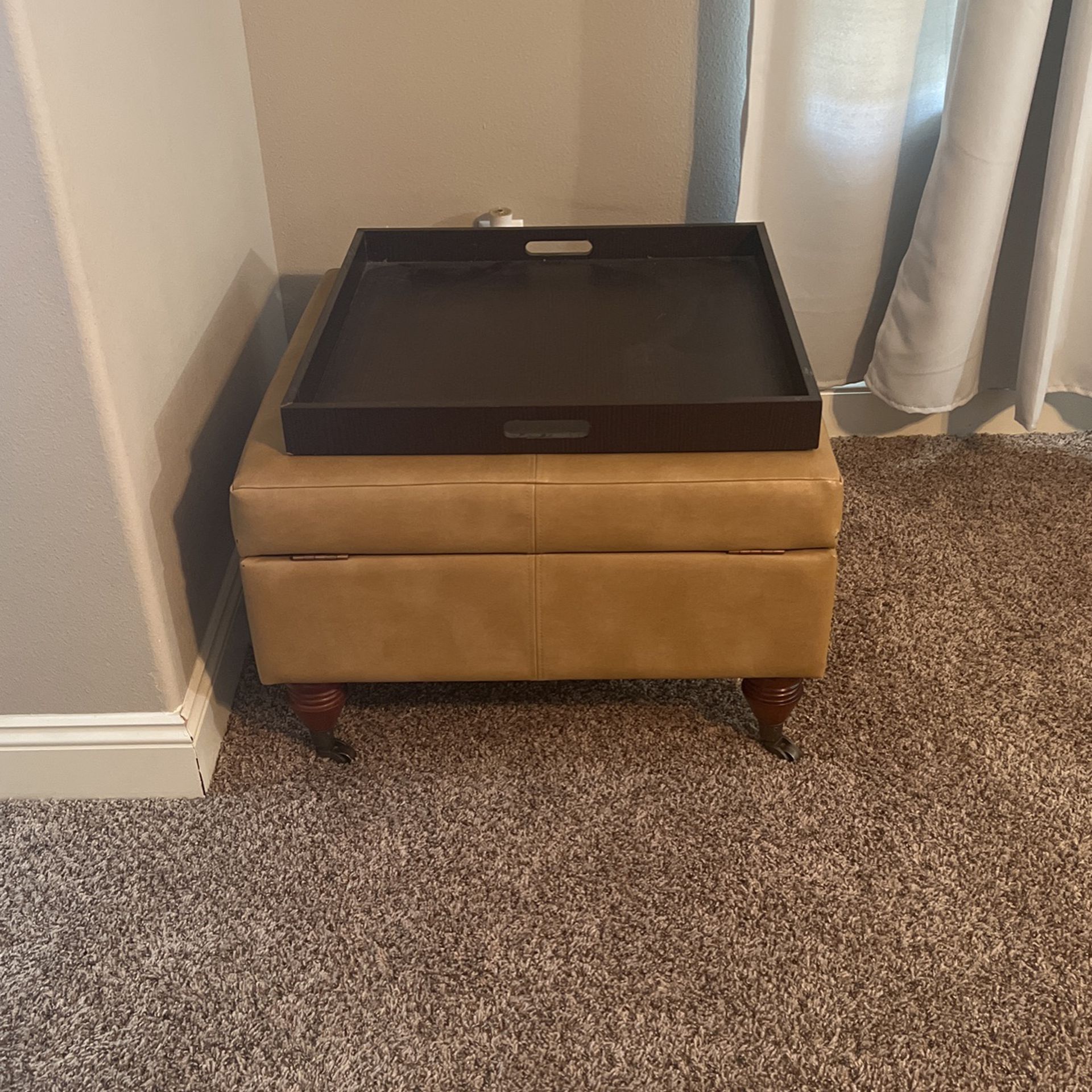 Storage Ottoman On Wood Legs With Tray 