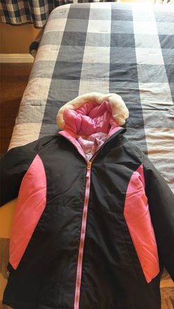Girls Black and Pink Winter Jacket with Hood