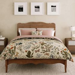Sophia & William Bed Frame Full Size, Wood Bed Frame with Hand-Woven Rattan Headboard, Solid Wood Slats Support, Brown