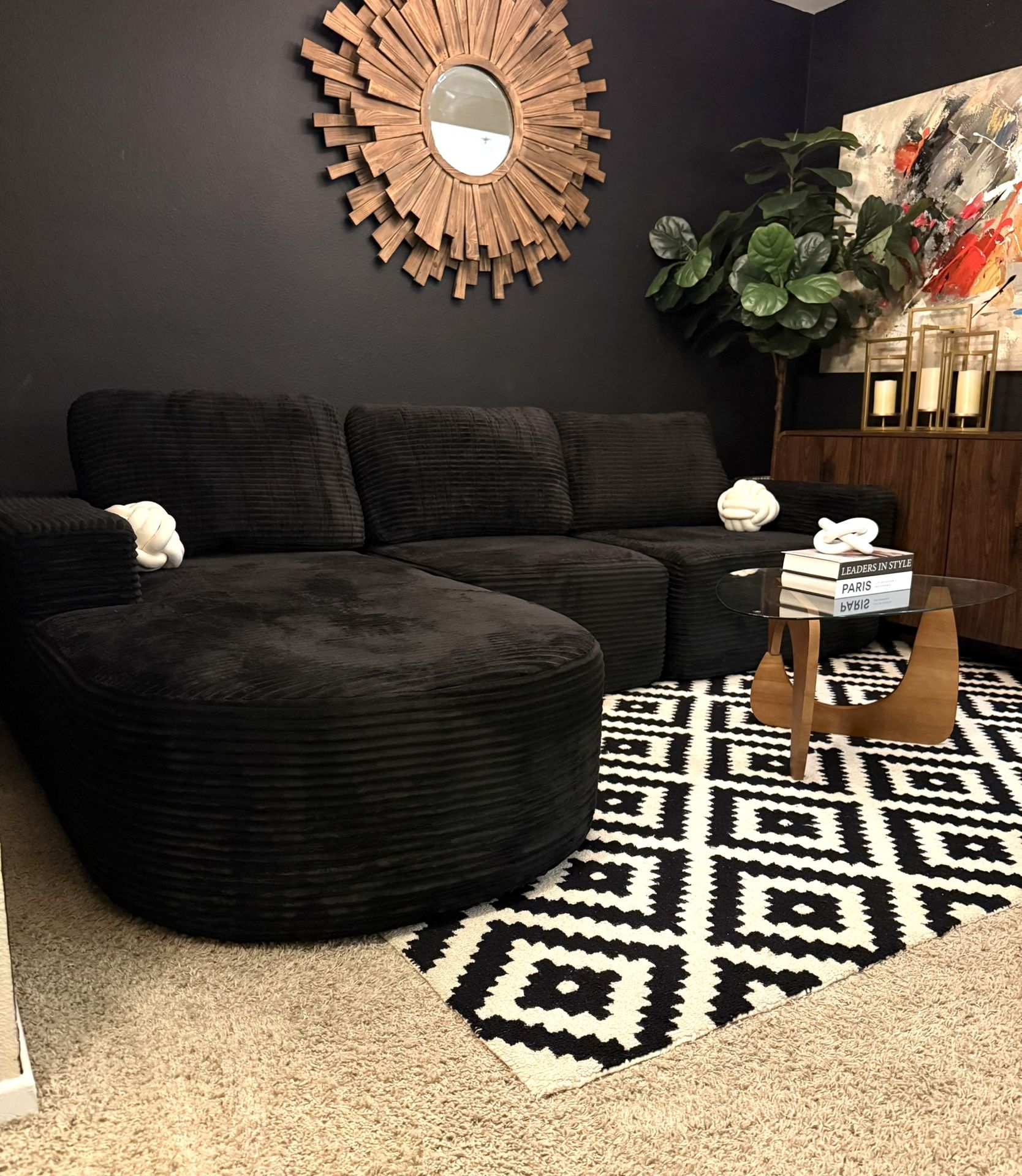 Brand New Plush Corduroy Sectional All Black