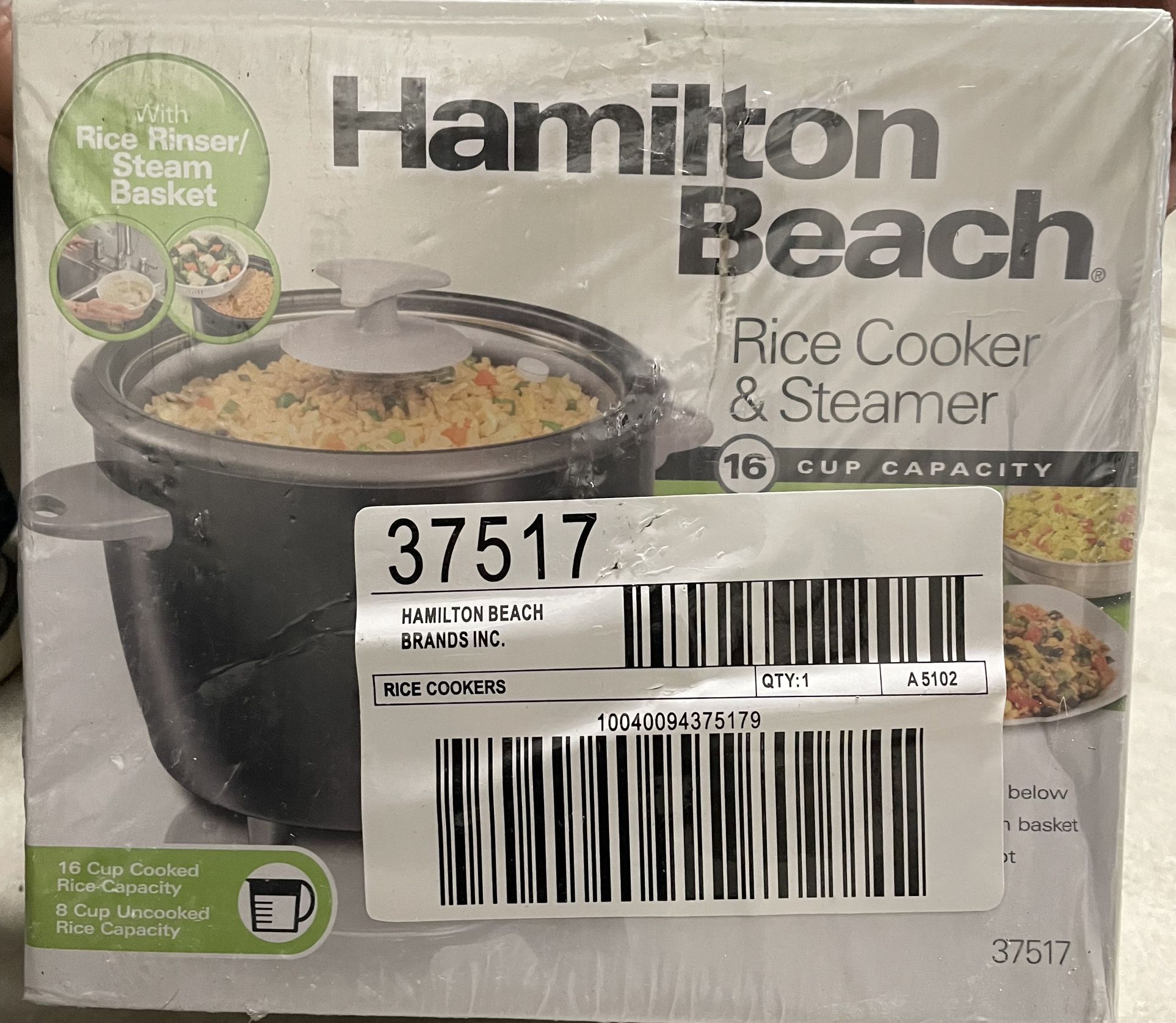 Hamilton Beach Brands Inc. 37517 16 Cups Rice Cooker & Steamer With Glass  Lid