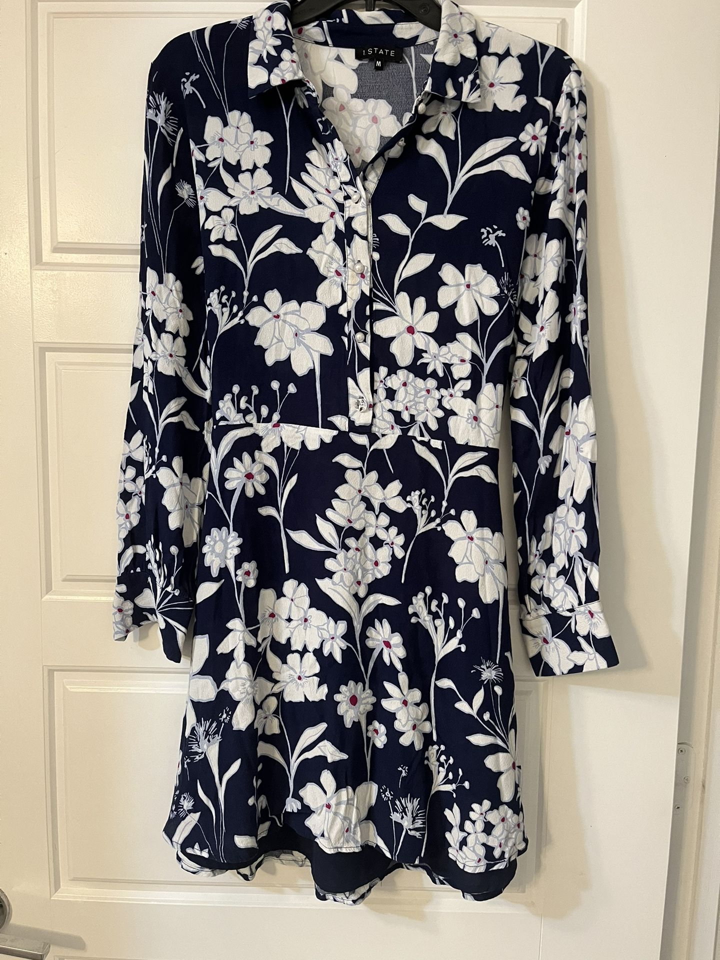 Flowery blue and white dress