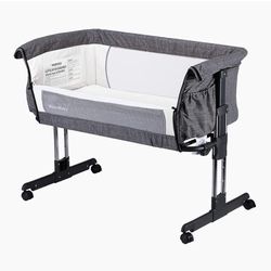 Mika Micky Baby Bassinet Bedside Sleeper Bedside Crib Easy Folding Portable Crib All mesh, Gray