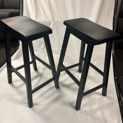 Set Of 2 Bar Stools Wooden Saddle  29” High