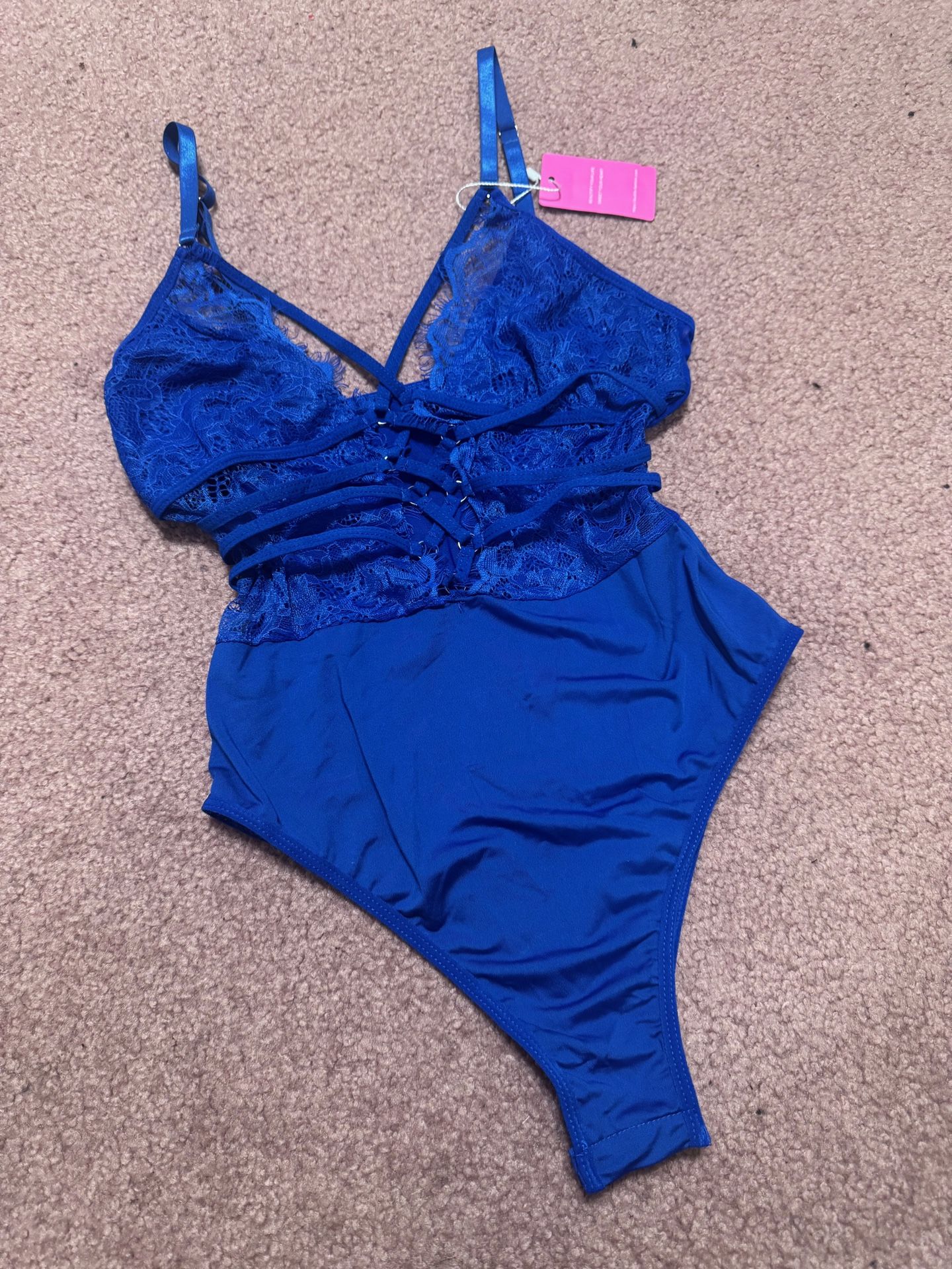 New Small Blue Stretchy Bodysuit Lingerie Tank Top