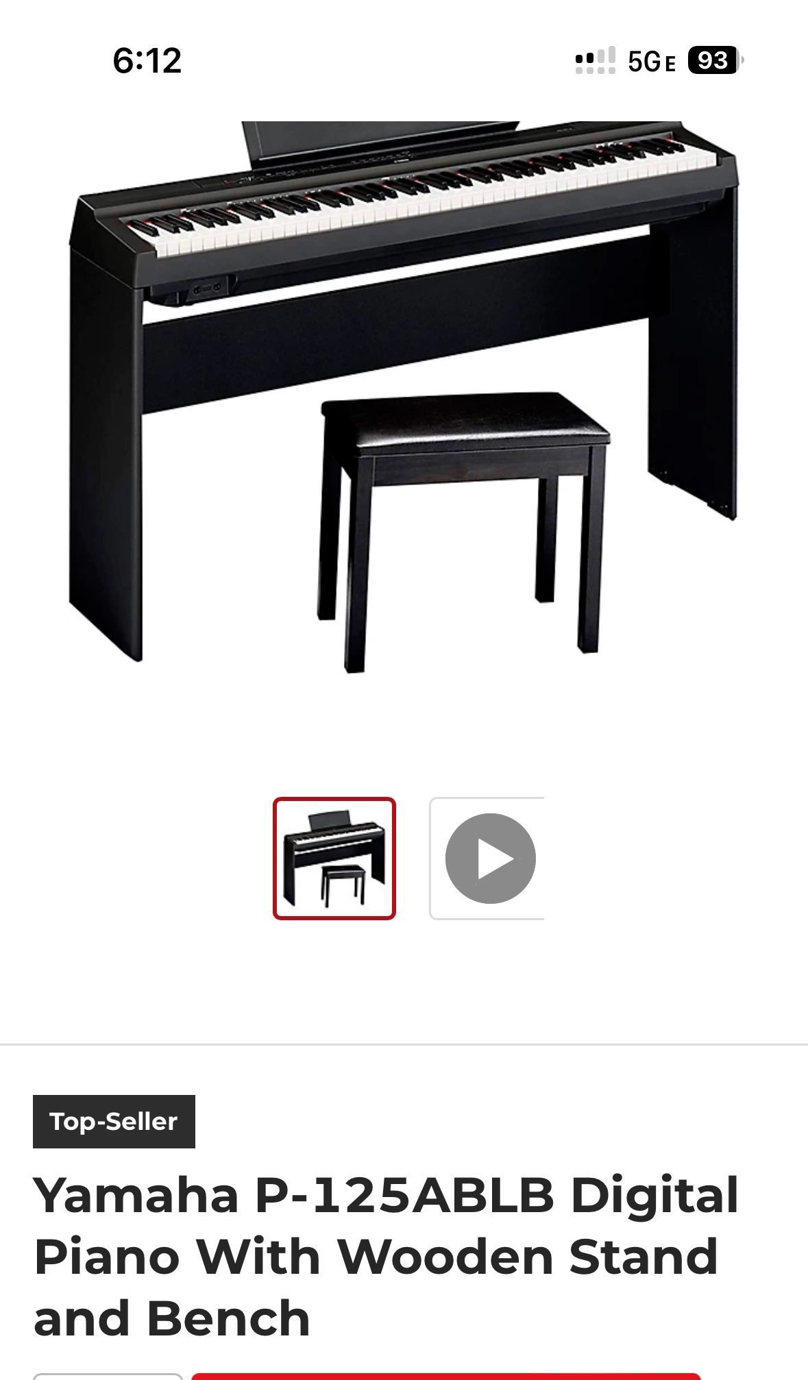 Yamaha P-125ABLB Digital Piano With Wooden Stand and Bench