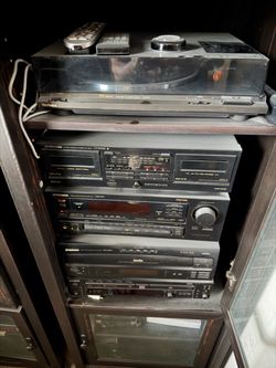 Pioneer stack with Technics record player and speakers