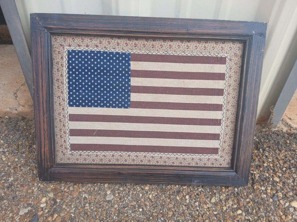 Hand Stitched Flag Vintage Framed
