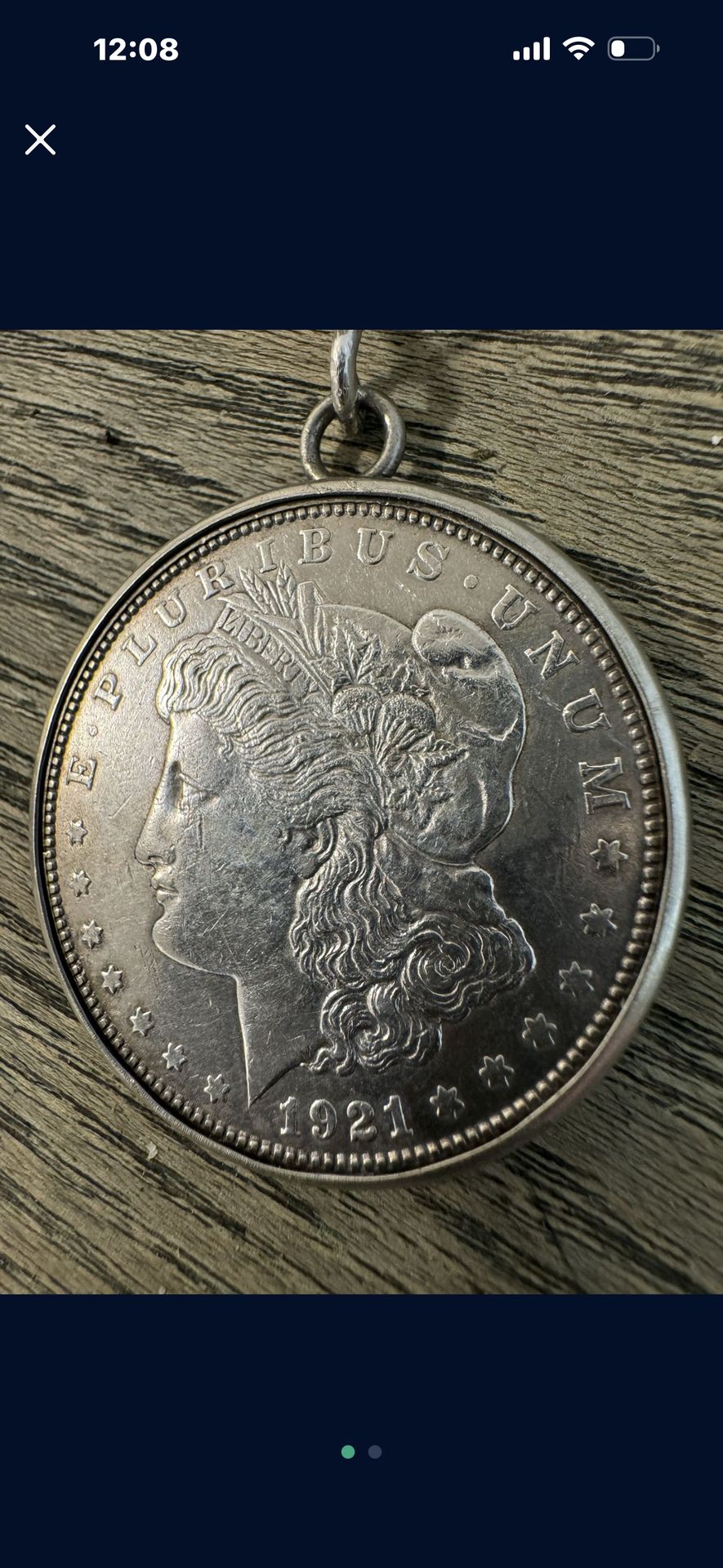1921s Morgan Silver dollar with sterling silver pendant