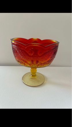 Amberina Glass Footed Compote with Eagle Pattern